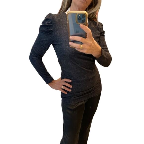 Inc International Concepts Black V Neck Puff Long Sleeves Metallic Sweater.Sz M - Picture 3 of 15